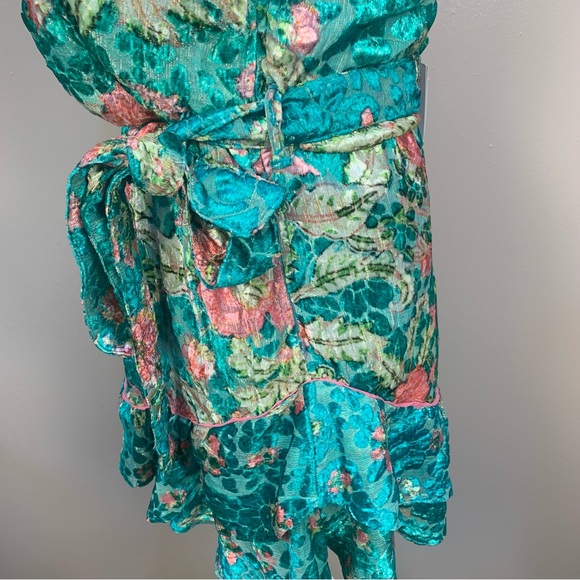 Hermant & Nandita Revolve Velvet Floral Metallic One Shoulder Mini Dress - Picture 6 of 16